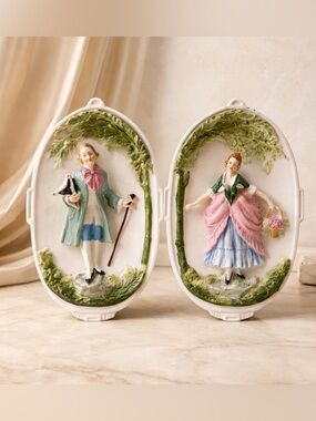 Ardico Porcelian Victorian Lady and Gentleman Wall plaques